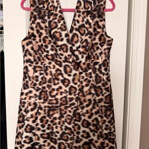 Sleeveless Leopard Print Blazer Dress - Brown/Cream